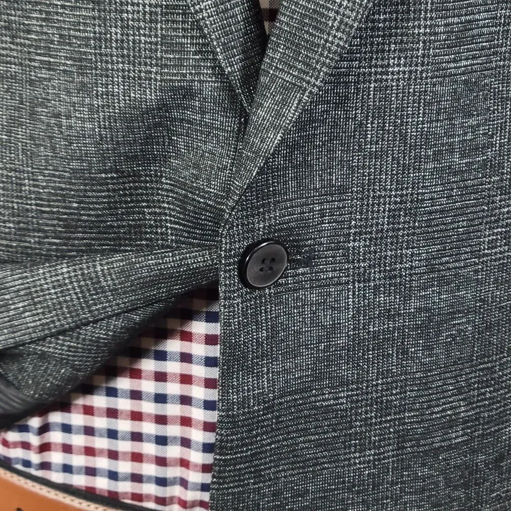 Stacy Adams Men's Sport Coat‎ Blazer Two Button Charcoal Black Gray Plaid 44L